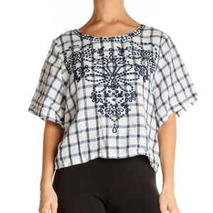 Moon River Gingham Embroidered Top size Large
